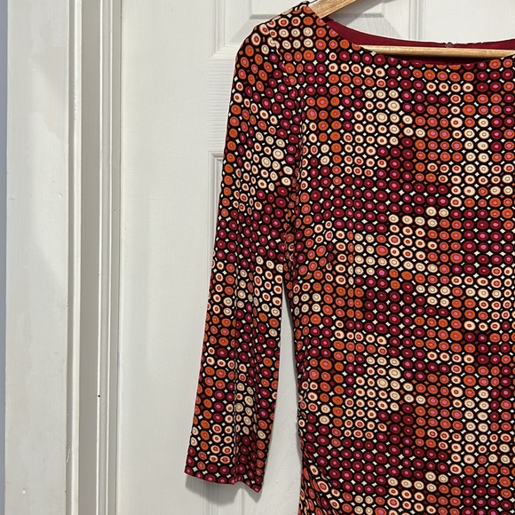 DAVID MEISTER red geometric print midi dress. Size 8 - Picture 4 of 13